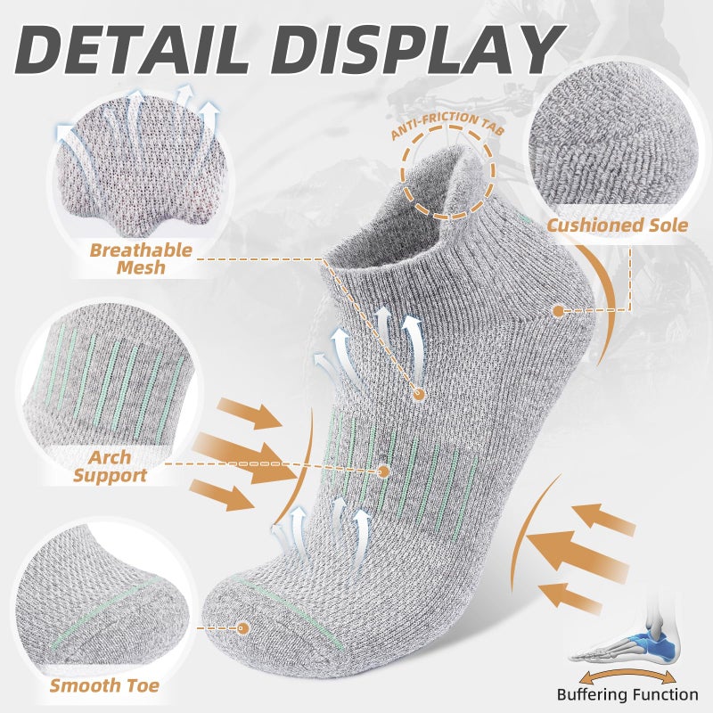 Lapulas Merino Wool Ankle Hiking Running Socks for Men Women Breathable Compression Thick Athletic No Show Socks 6 Pairs - Image 4