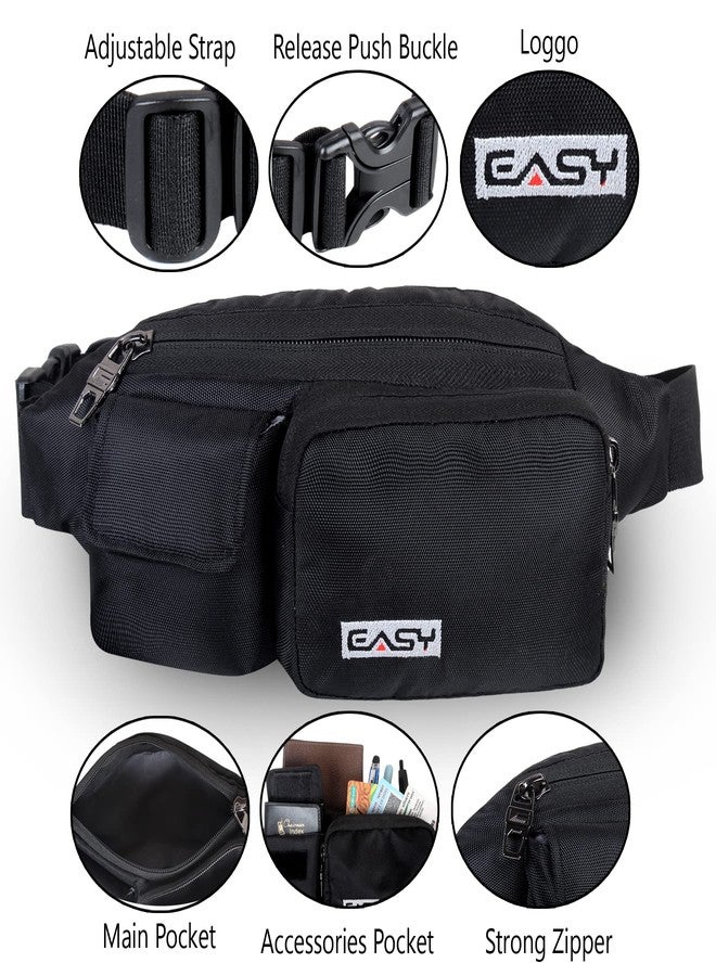 Easy Multi Utility Sling Bag, 2 LTR Baggage with 3 Compartments Adjustable Waist Belt Buckle Strap, 2 Lockable Metal Zipper 1 Flap Pocket Waist Pouch, Daily Use and Traveling Accessories (Black) - Image 2