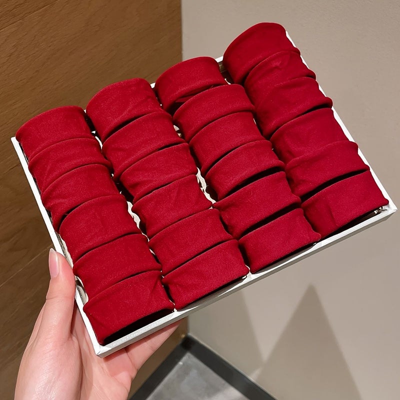 48Pcs Red Wide Hair Ties High Ponytail Elastics Gentle Seamless Daily Use - Image 1