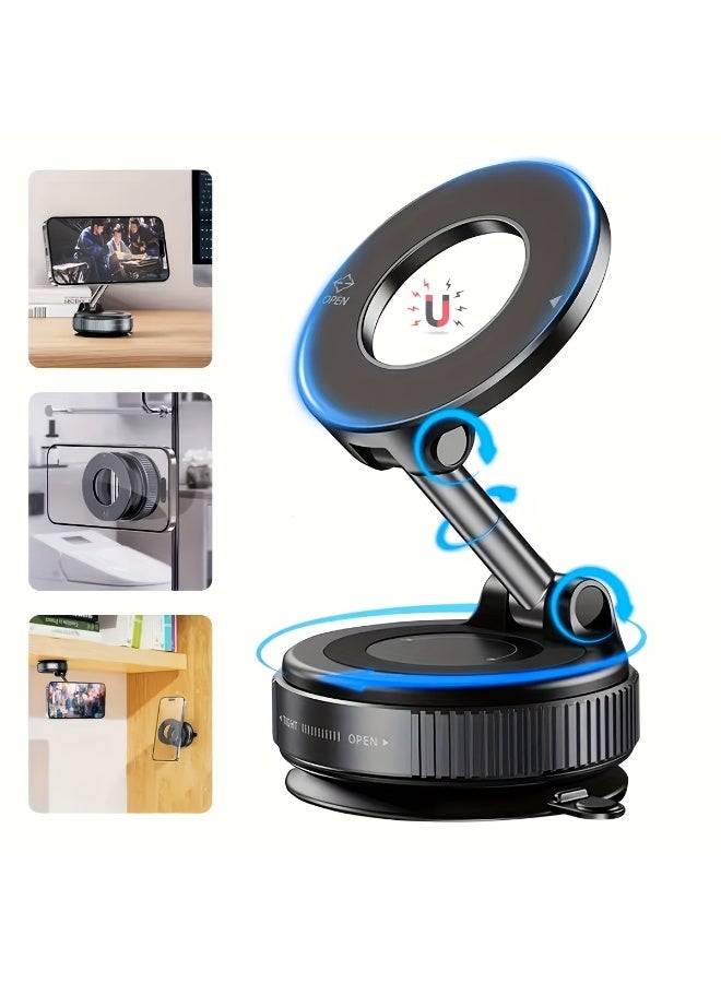 FUDIYA 360° rotatable and foldable design, ultra-strong N52 magnetic phone holder, upgraded aluminum alloy material, with vacuum suction cup, perfectly suitable for car dashboards, bathroom tiles, and glass surfaces - Image 3