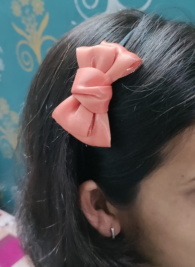 trendsetter طوق شعر معدني أنيق بتصميم فيونكة لأميرتك الصغيرة الجميلة (عبوة من 3 قطع) (وردي، عنابي، أخضر فستقي) - Image 3