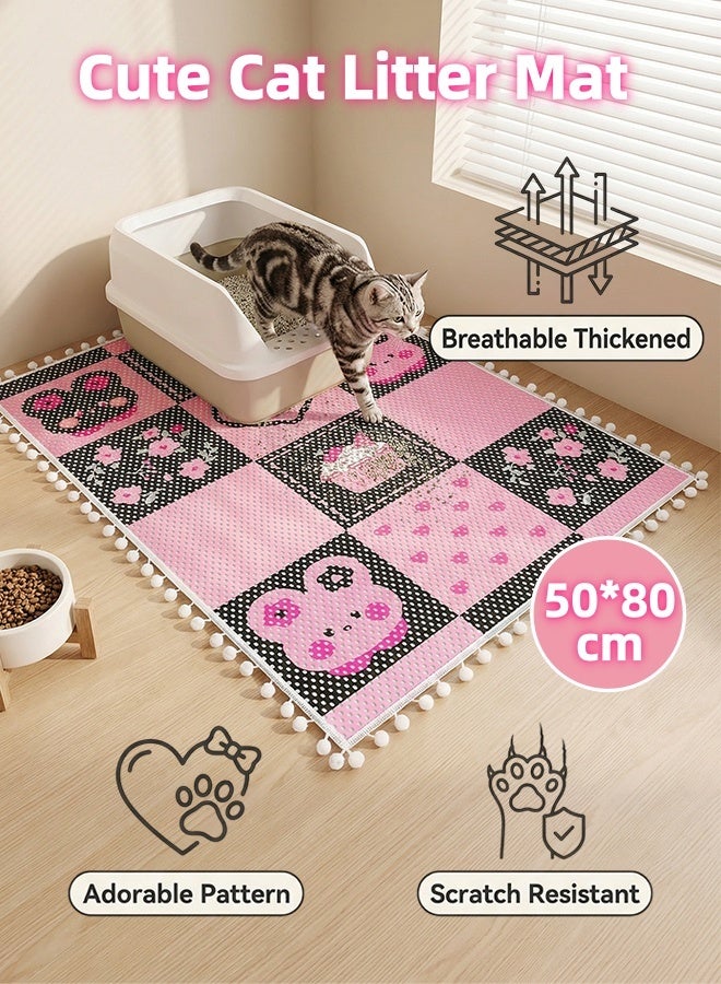 إتش كيو جيمنغ سجادة رمل للقطط، سجادة مانعة للانزلاق ومقاومة للماء لصندوق الرمل، وسادات رمل للقطط، قابلة للطي وسهلة التنظيف، حجم كبير 50×80 سم، سميكة لامتصاص الرطوبة، جيدة التهوية، سهلة التنظيف وناعمة على مخالب القطط - Image 1