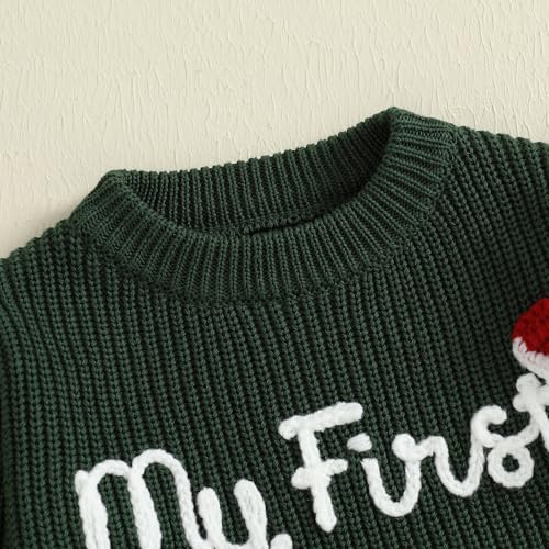 allshope Newborn Baby Girl Boy Christmas Knit Sweater My First Christmas Hat Embroidery Winter Sweatshirt Outfit Fall Clothes (Blackish Green, 0-3 Months) - Image 5