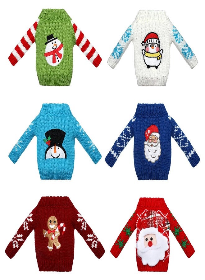 Aoriher 6 Pcs Christmas Accessories Clothes Accessory Sweater Set Knitted Clothing Elk Christmas Tree Snowflake Print Set Decor (Snowman) - Image 1
