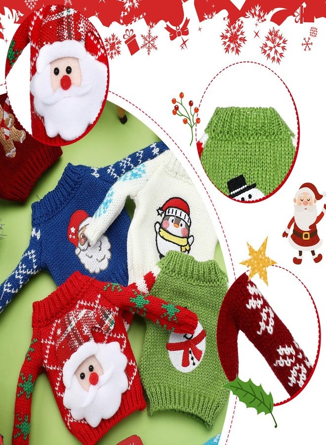 Aoriher 6 Pcs Christmas Accessories Clothes Accessory Sweater Set Knitted Clothing Elk Christmas Tree Snowflake Print Set Decor (Snowman) - Image 3