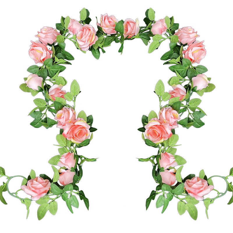 UKELER 2 Pack Artificial Flowers Garland Total 14FT Pink Rose Vines Hanging Flower Plants for Home Garden Party Outdoor Ceremony Wedding Arch Floral Decor