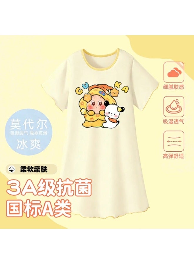 Children's Nightgown For Girls, Summer Modal Round Neck Short-sleeve, Parent-child Cartoon Sweet Girl Pajamas, Home Wear
