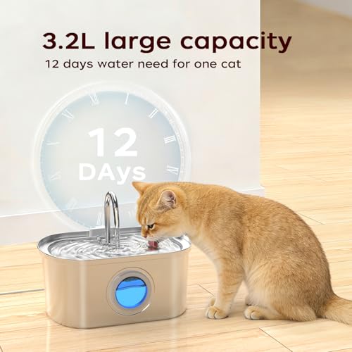 KANCHOU Cat Water Fountain Stainless Steel with Water Level Window,108oz/3.2L Cat Fountain Quiet Automatic Pet Water Fountain for Cats and Small Dogs - Image 2