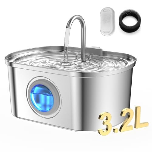 KANCHOU Cat Water Fountain Stainless Steel with Water Level Window,108oz/3.2L Cat Fountain Quiet Automatic Pet Water Fountain for Cats and Small Dogs - Image 1