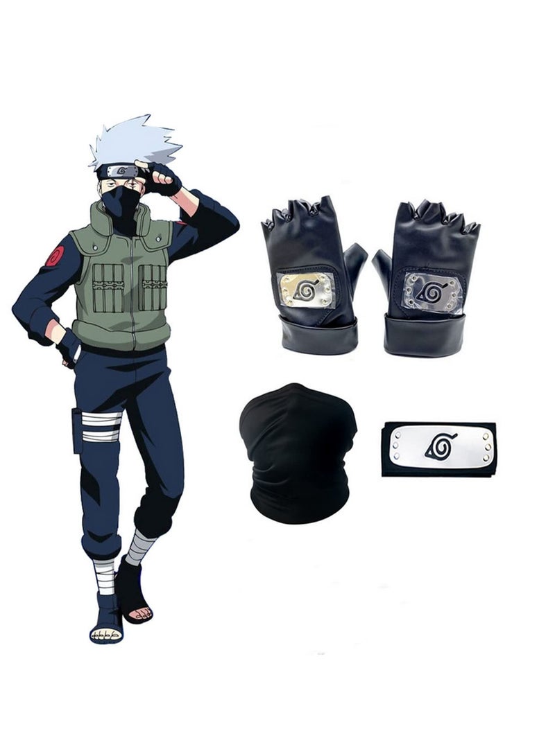 Anime Naruto Kakashi Cosplay Gloves Headband Neck Gaiter Set - Image 1