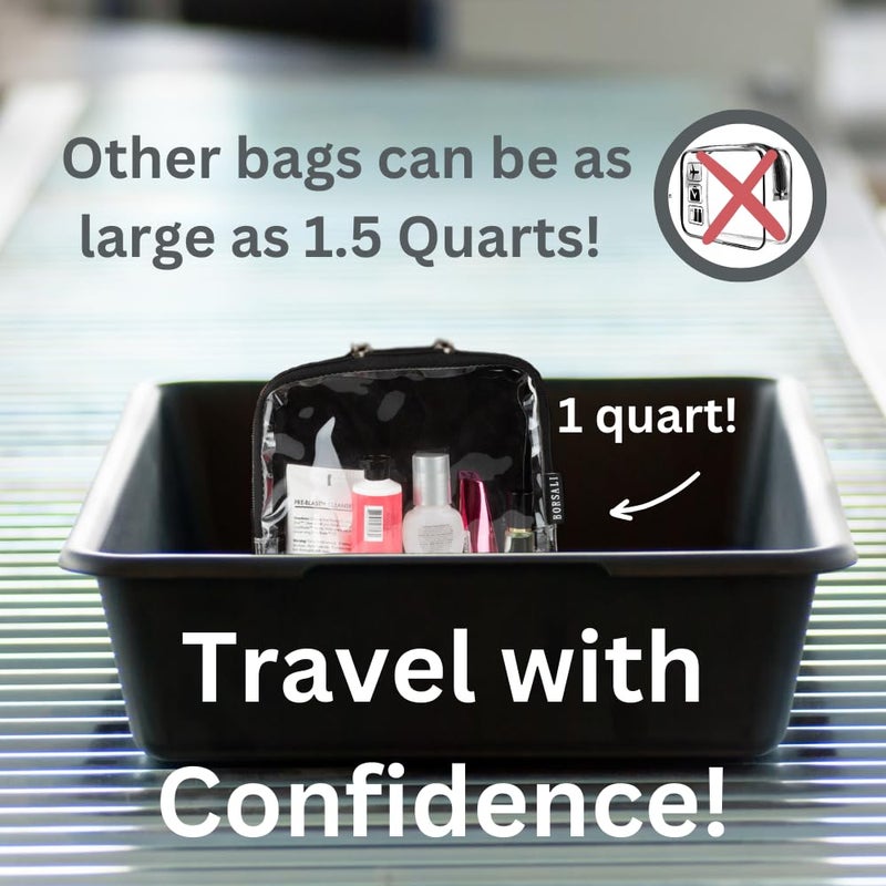 BORSALI TSA Quart Size Bag Approved for Carry On Travel - One (1) Quart Clear Toiletries, Cosmetic and 3-1-1 Liquids Toiletry Bag - Image 2
