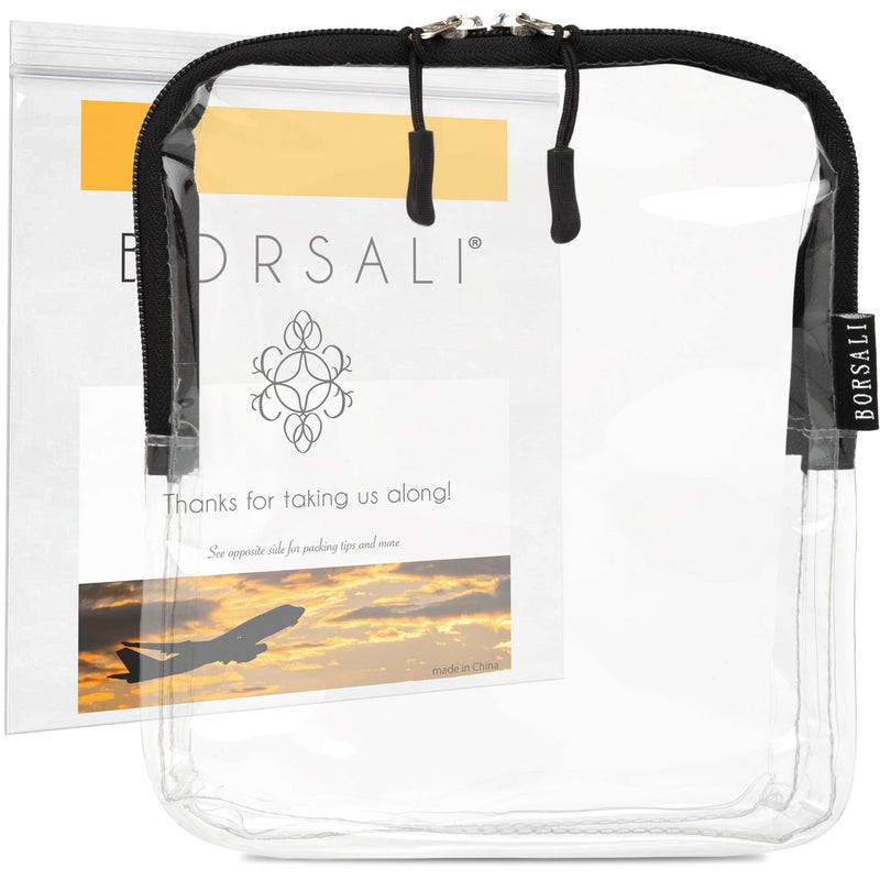 BORSALI TSA Quart Size Bag Approved for Carry On Travel - One (1) Quart Clear Toiletries, Cosmetic and 3-1-1 Liquids Toiletry Bag - Image 1