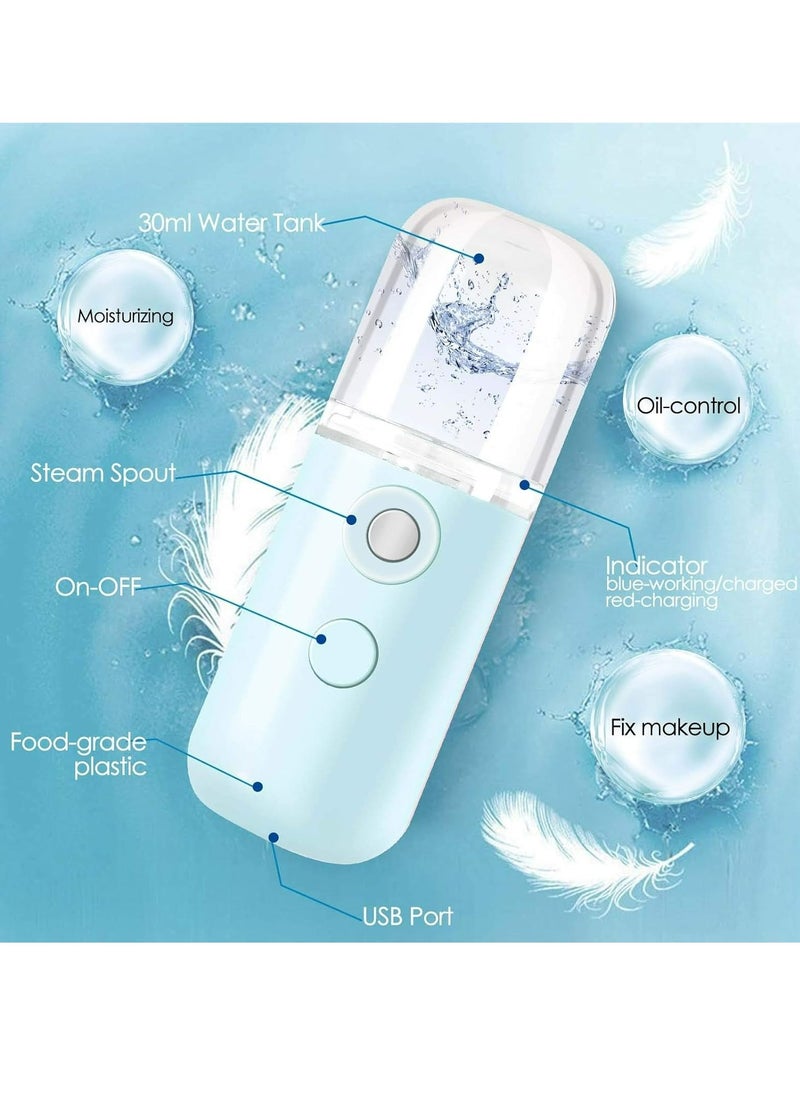Generic Nano Facial Steamer, Handy Mini Mister, USB Rechargeable Mist Sprayer, 30ml Visual Water Tank Moisturizing&Hydrating for Face, Daily Makeup, Skin Care, Eyelash Extensions-Blue  - Image 3