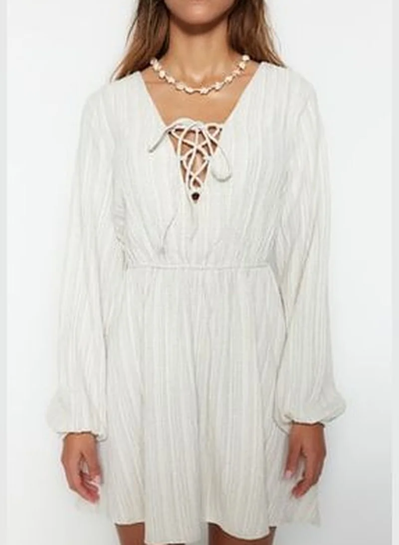 trendyol Ecru Mini Knitted Bound Beach Dress