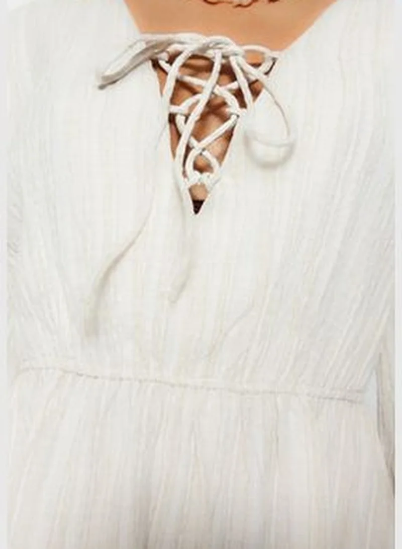 trendyol Ecru Mini Knitted Bound Beach Dress