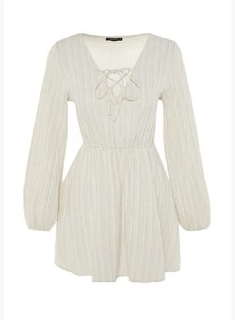 trendyol Ecru Mini Knitted Bound Beach Dress