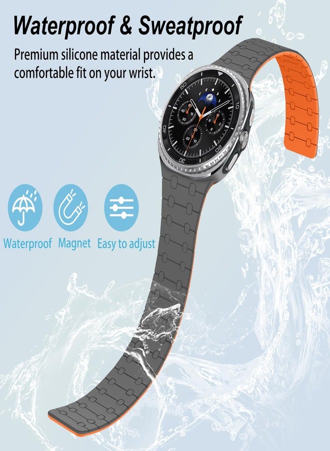 Amizee Sport Band Compatible with Samsung Galaxy Watch 8 40mm 44mm/Watch 8 Classic for Men Women, Magnetic Silicone Bracelet Replacement for Galaxy Watch 8, Grey/Orange - Image 3