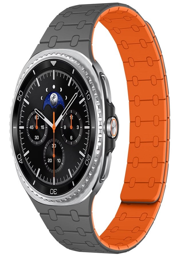 Amizee Sport Band Compatible with Samsung Galaxy Watch 8 40mm 44mm/Watch 8 Classic for Men Women, Magnetic Silicone Bracelet Replacement for Galaxy Watch 8, Grey/Orange - Image 1