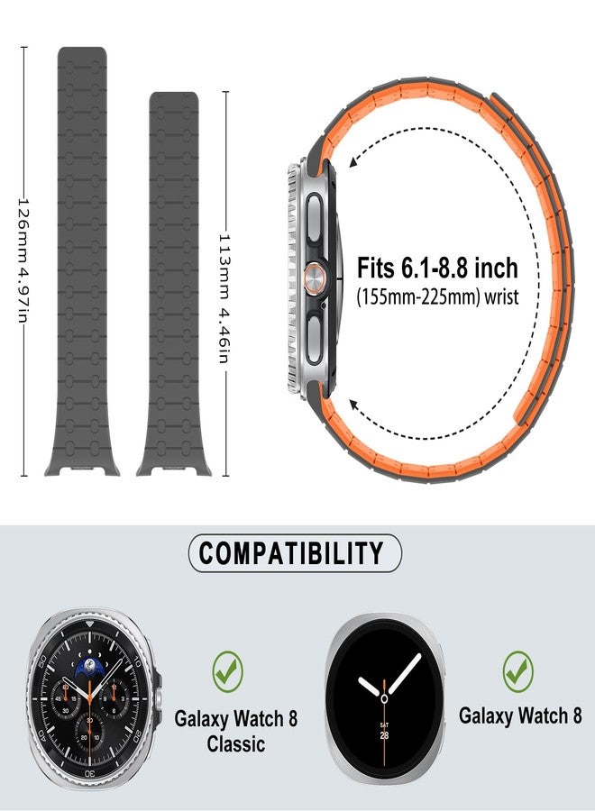 Amizee Sport Band Compatible with Samsung Galaxy Watch 8 40mm 44mm/Watch 8 Classic for Men Women, Magnetic Silicone Bracelet Replacement for Galaxy Watch 8, Grey/Orange - Image 5