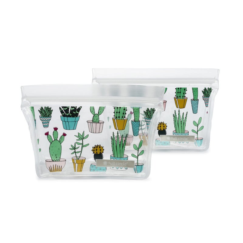 Full Circle Ziptuck Reusable Snack Bags - Multi-Use Leak-Free Food-Safe Storage Bags - BPA-Free - Set of 2  Cactus Party - Image 1