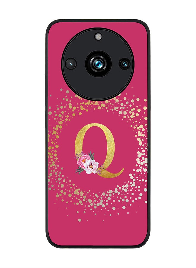 Stylizedd Rugged Black Edge case for Realme 11 Pro/Realme 11 Pro+, Slim fit Flexible   Custom Monogram Initial Letter Floral Pattern Alphabet - Q (Dark Pink Rose) - Image 1
