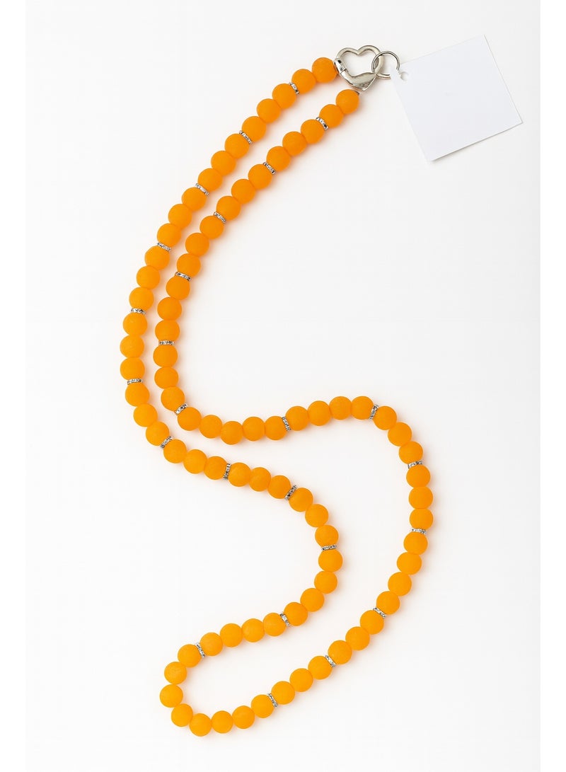 Orange Long Beaded Phone Strap – Shoulder/Neck Lanyard - Image 1