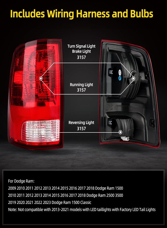 OKLPF Rear Brake Tail Light Compatible With 2009-2018 Dodge Ram 1500 2500 3500 CH2818124 CH2819124,Replacement Red Taillight Assembly(Driver and Passenger Side) - Image 2
