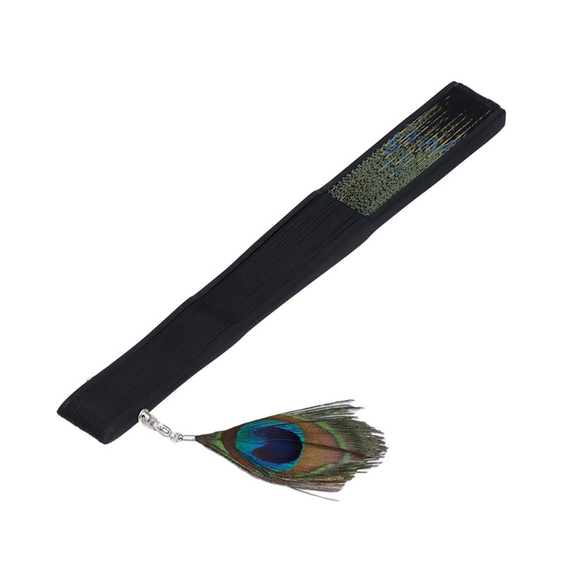Folding Fan Black Bones Beautiful Peacock Pattern Antique Bamboo Hand Fan for Performance Clothes Decoration Gift - Image 4