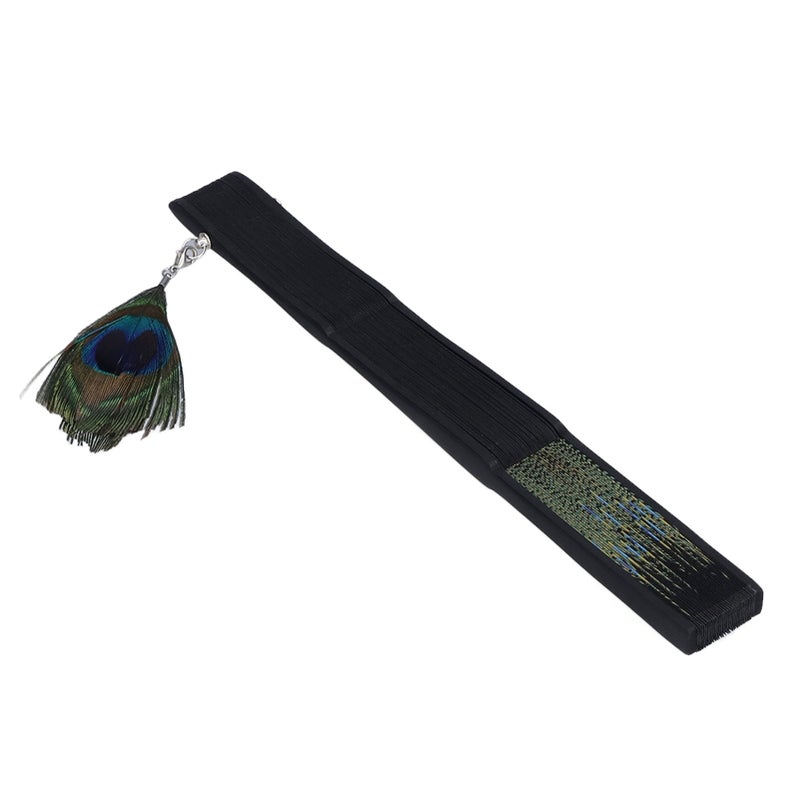 Folding Fan Black Bones Beautiful Peacock Pattern Antique Bamboo Hand Fan for Performance Clothes Decoration Gift - Image 3