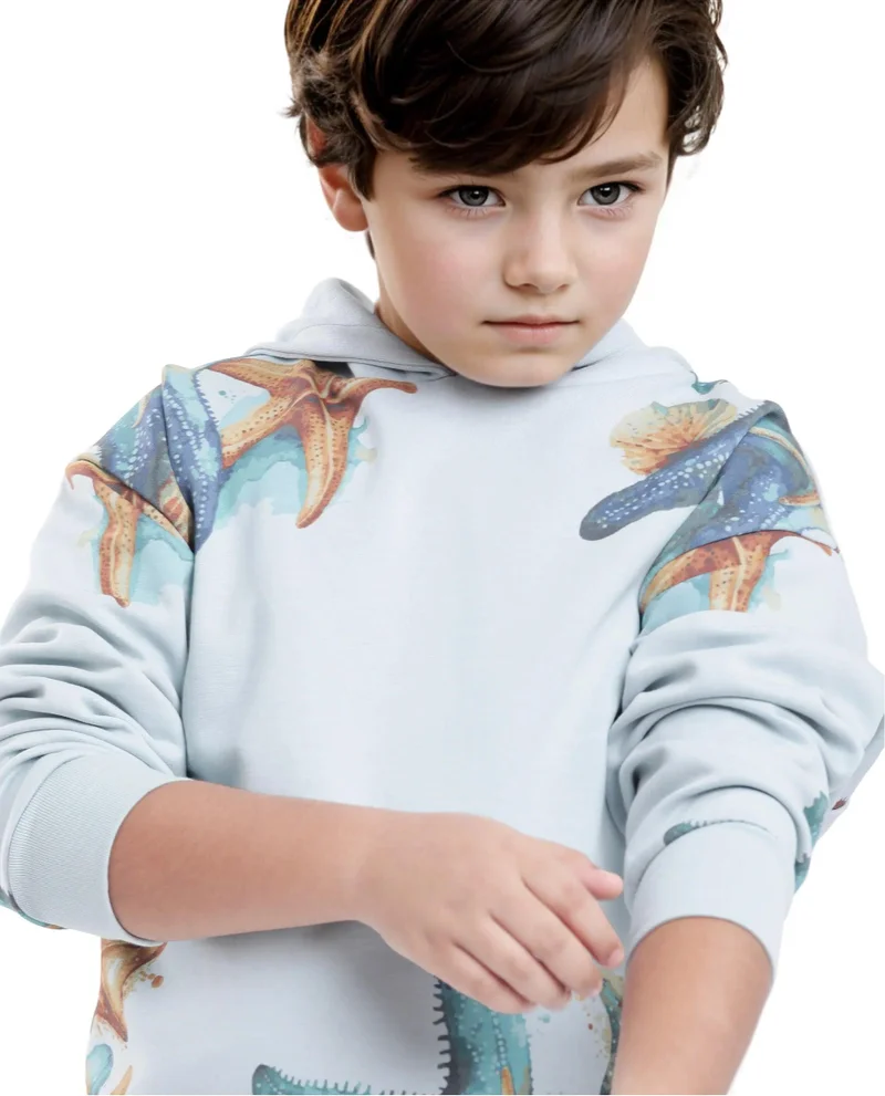 رير ونز Rare Ones Kids Simson Pastel Blue Cotton Poly Full Sleeve Digital Print Sweatshirt