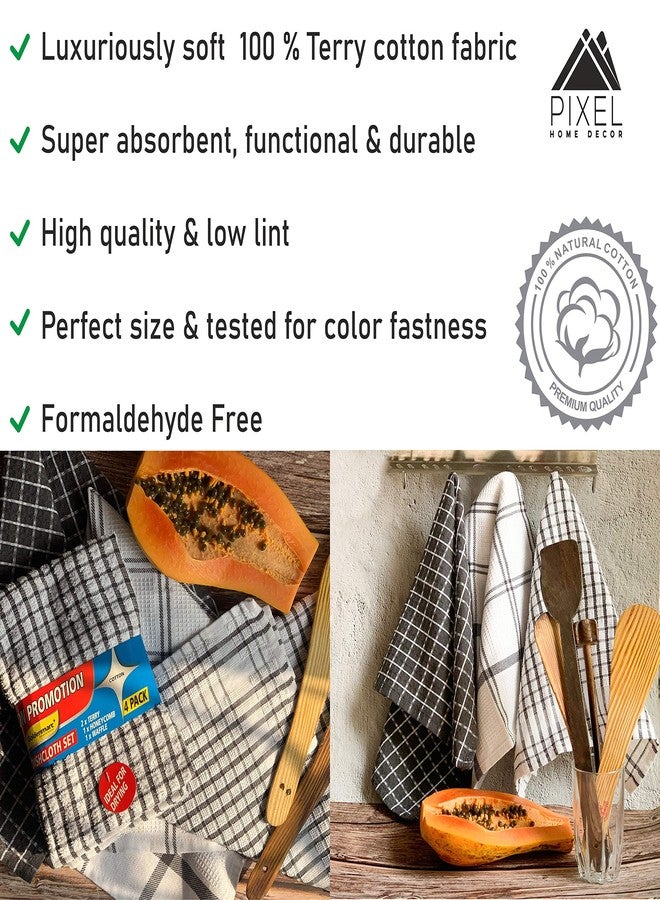 PIXEL HOME مناشف تنظيف المطبخ القطنية من بيكسل هوم (مجموعة من 4 قطع، رمادي)، PXL-KTW-5-Grey - Image 5