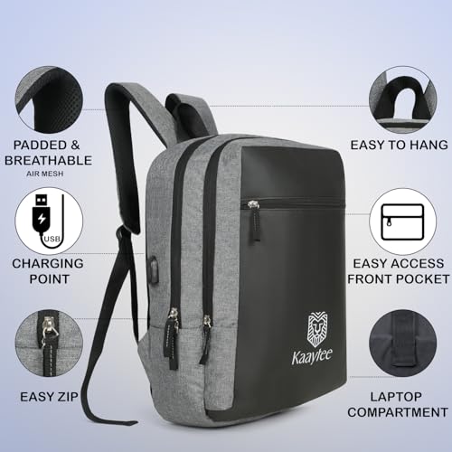 Kaaytee Zephyr Backpack Bag with 15.6 Inch Laptop Compartment, USB Charging Port & Organizer Pocket for Men Women Boys Girls- (grey) - Image 2