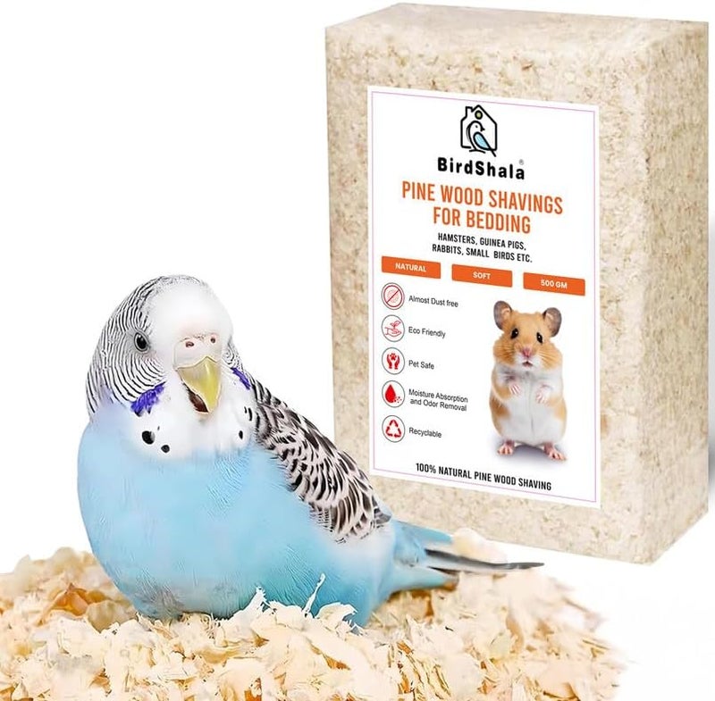 BirdShala Pine Wood Shavings for Bedding | Ultra Soft, Natural & Low Dust | Odor Control & High Absorption | Safe for Hamsters, Guinea Pigs, Rabbits, Small Birds & Pets |500g Pack - Image 1