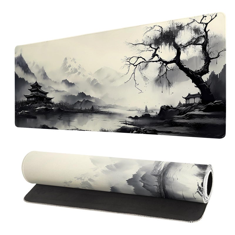 Brecoy Gaming Mouse Pad Desk Pad,Extended Big Mouse Pad,31.5x11.8 Inch Long Computer Keyboard Mouse Mat Mousepad with 3mm Non-Slip Base and Stitched Edge for Gaming and Officeâ€¦ (wash painting2) - Image 1