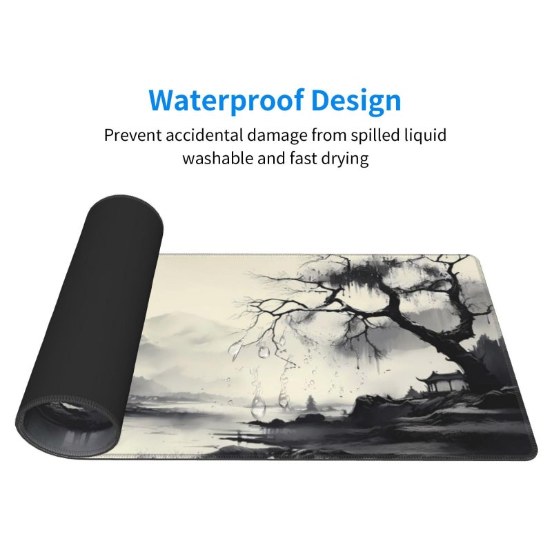 Brecoy Gaming Mouse Pad Desk Pad,Extended Big Mouse Pad,31.5x11.8 Inch Long Computer Keyboard Mouse Mat Mousepad with 3mm Non-Slip Base and Stitched Edge for Gaming and Officeâ€¦ (wash painting2) - Image 3
