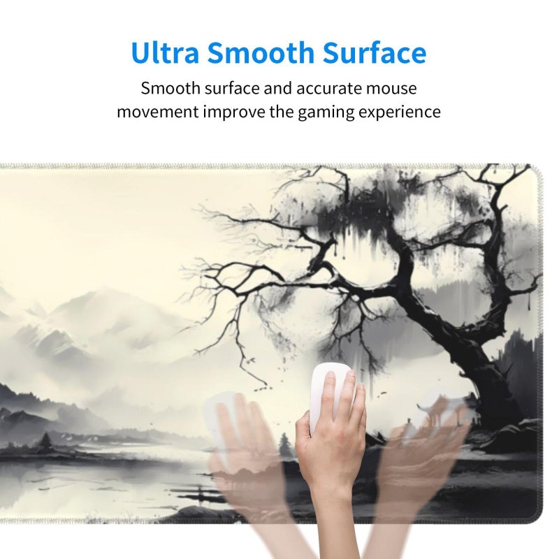 Brecoy Gaming Mouse Pad Desk Pad,Extended Big Mouse Pad,31.5x11.8 Inch Long Computer Keyboard Mouse Mat Mousepad with 3mm Non-Slip Base and Stitched Edge for Gaming and Officeâ€¦ (wash painting2) - Image 4