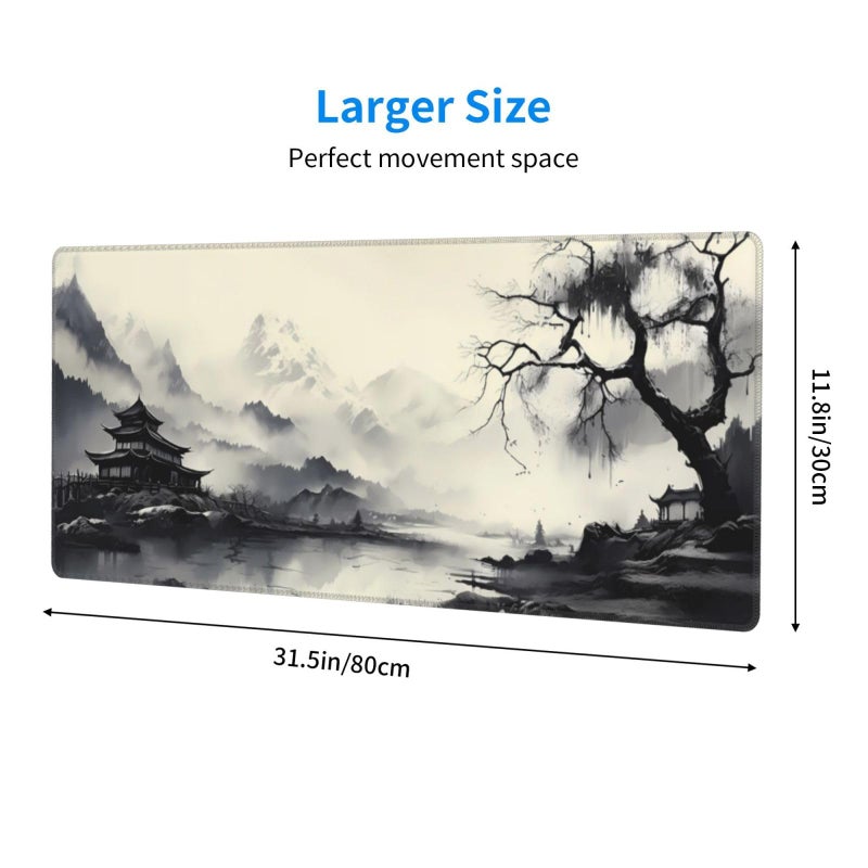 Brecoy Gaming Mouse Pad Desk Pad,Extended Big Mouse Pad,31.5x11.8 Inch Long Computer Keyboard Mouse Mat Mousepad with 3mm Non-Slip Base and Stitched Edge for Gaming and Officeâ€¦ (wash painting2) - Image 2