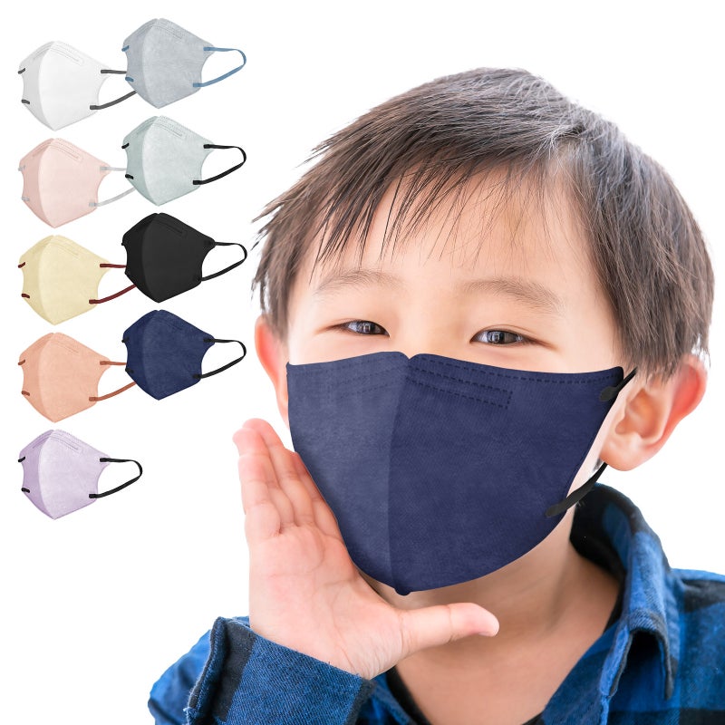Kids 3D Colorful Mask Triple-Layer Ear Comfort Navy blue + black ear rope (10 bags)