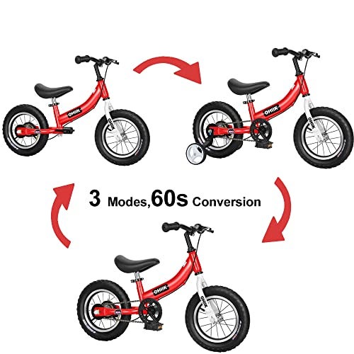 OHIIK Balance Bike 2 in 1 for Kids 2 3 4 5 6 7 Years OldBalance to Pedals Bike12 14 16 inch Kids Bikewith Pedal kitTraining WheelsBrakes Pink 16 inch - Image 5