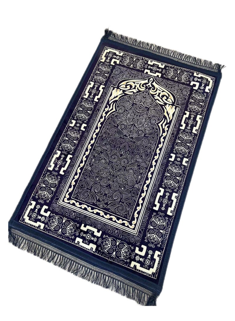 سجادة صلاة تركية تقليدية، مقاس كبير 70 × 110 سم، سجادة صلاة إسلامية متعددة الألوان، سجادة جانماز للرجال والنساء المسلمين - كحلي