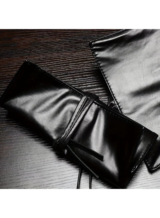 حقيبة تخزين فرش مكياج أنيقة بـ 12 فتحة مع جيب مخفي بسحاب، حقيبة تخزين أقلام مكياج قابلة للطي، حقيبة مكياج سوداء للنساء - Image 5