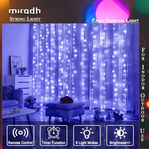MIRADH 300 LED Fairy Curtain String Lights – USB Powered Remote-Controlled Backdrop, Warm Ambience for Diwali, Navratri, Christmas & New Year Décor,(Blue) - Image 5