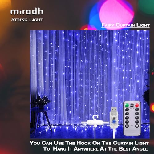 MIRADH 300 LED Fairy Curtain String Lights – USB Powered Remote-Controlled Backdrop, Warm Ambience for Diwali, Navratri, Christmas & New Year Décor,(Blue) - Image 4