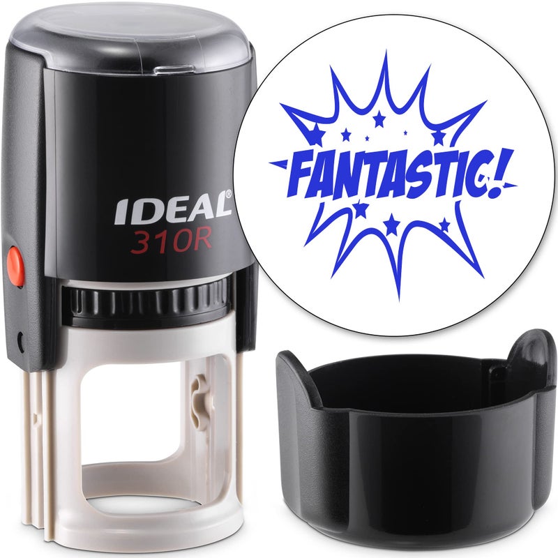 MaxMark Round Teacher Self Inking Stamp  Fantastic  Jumbo Series Style TS318 with Blue Ink