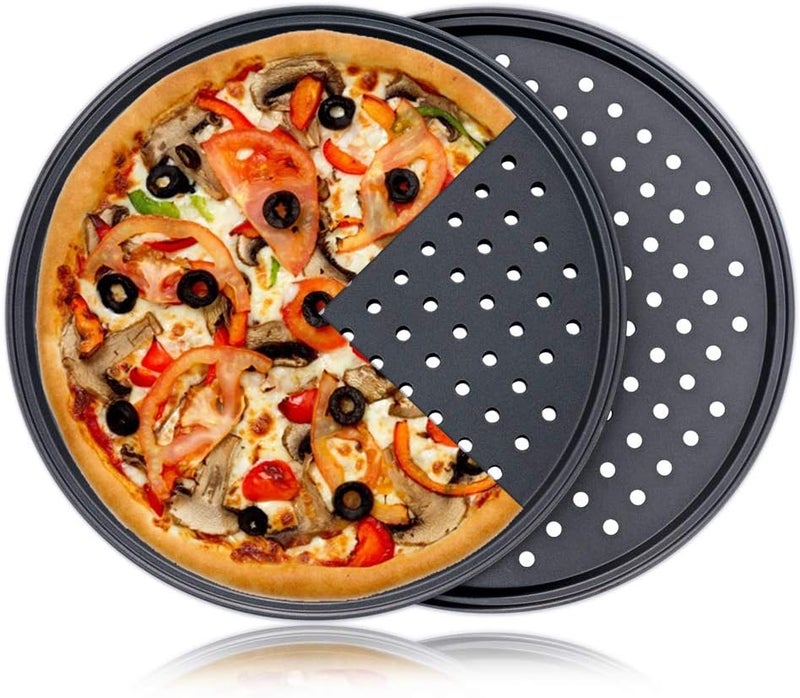 Destinymd Pizza Pan With Holes, 2 Pack Carbon Steel Perforated Non-Stick Tray Tool Crispy 12inch Round for Home Kitchen - Image 1