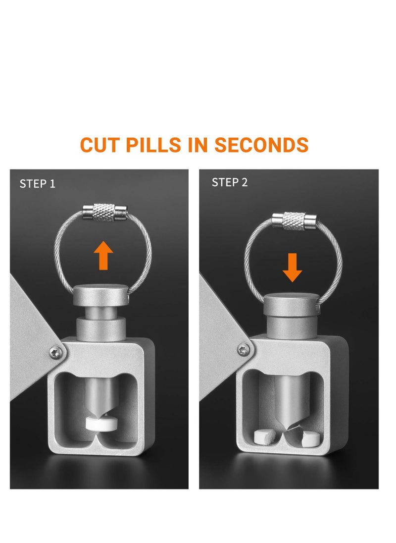 SYOSI - Mini Pill Splitter,  Keychain Pill Cutter Ever with Sharp Metal Blade, Portable Pill Slicer Pill Storage Container for Home, Travelling, Office, On Business - Image 1