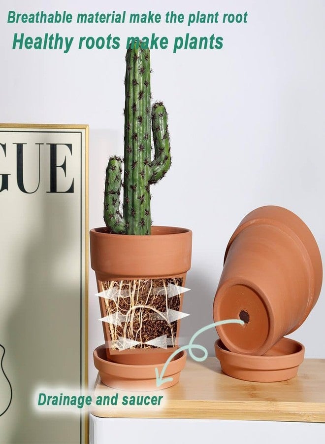 vensovo 6 Inch Clay Pot for Plant with Saucer - 4 Pack Large Terra Cotta Plant Pot with Drainage Hole, Flower Pot with Tray, Terracotta Pot for Indoor Outdoor Plant - Image 2
