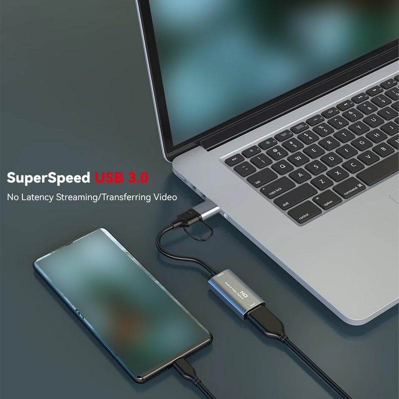 بطاقة التقاط HDMI، جهاز التقاط فيديو USB C بدقة 4K، يلتقط الفيديو والصوت للتسجيل للألعاب والبث المباشر والتدريس ومؤتمرات الفيديو، يعمل مع OBS Studio وPotPlayer وQuickTime Player (إدخال 4K وإخراج 1080P) - Image 3