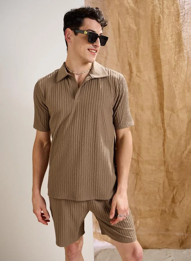 SASSAFRAS Sassafras Men Beige Textured Relaxed Fit Shorts with Drawstring Waist