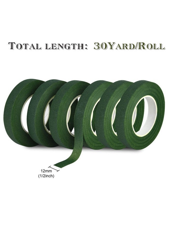 FEPITO 1/2" Wide Dark Green Floral Tapes Florist Tape For Bouquet Stem Wrapping And Floral Crafts,Wedding Bouquet(6 Rolls) - Image 2